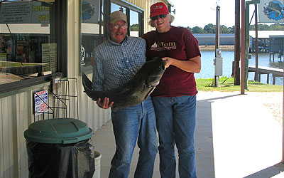 <p>Mary caught this 33 pound op catfish on a spoon while slow trolling on Lake Palestine, Tx</p>